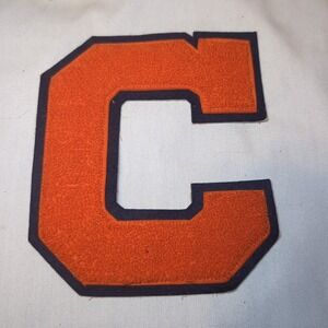 Vintage Orange Chenille Varsity Letter Jacket "C" Letterman Patch 6.5" Navy